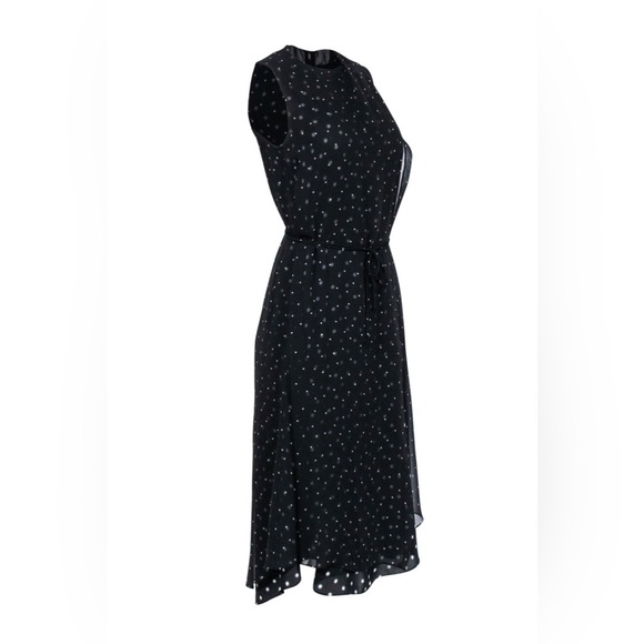 VINCE Polka Dot Midi Dress Black White Layered Tie Waist Size XS Sleeveless NWT - Picture 5 of 14